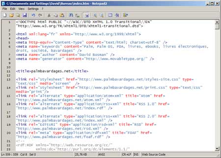 Page html affichée dans notepad2
