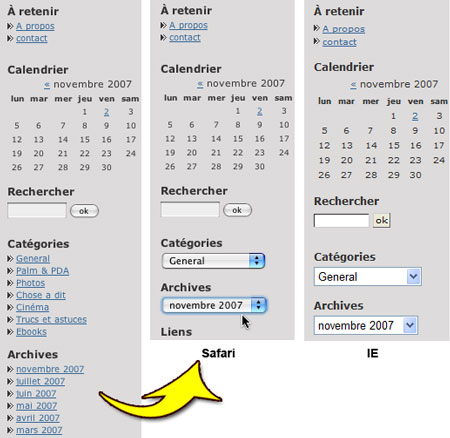 liste déroulantes dans Dotclear